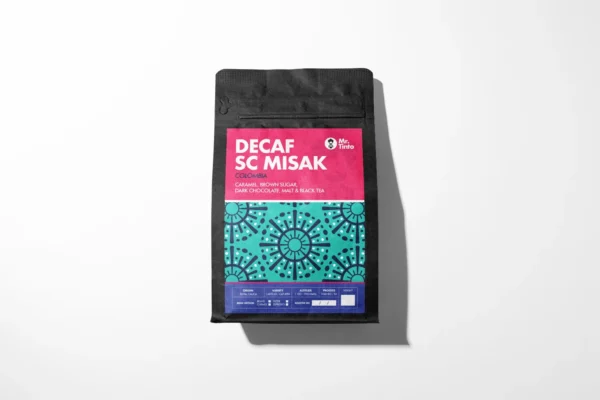 Mr. Tinto Decaf SC Misak – Colombian coffee with caramel, brown sugar, dark chocolate, malt, and black tea notes