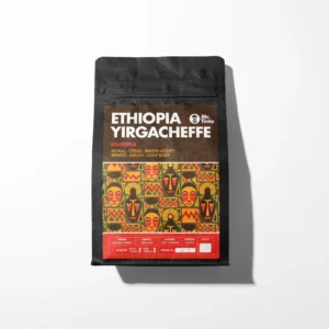 Mr. Tinto coffee bag: Ethiopia Yirgacheffe, featuring floral, citrus, and berry notes with bright acidity and a light body.